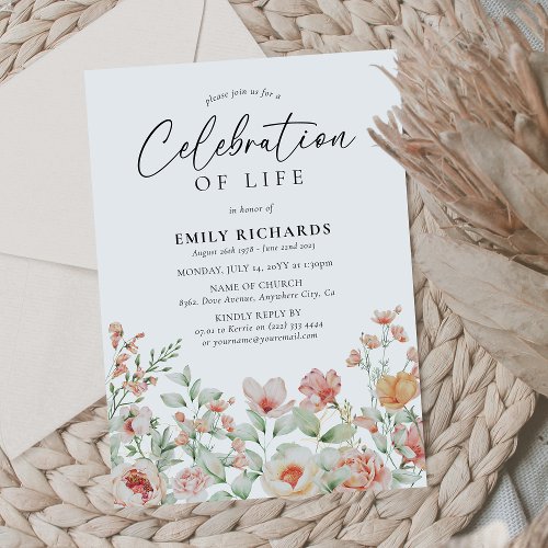 Botanical Peach Floral Celebration of Life Invitation