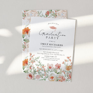 Botanical Peach Floral Graduation Party Invitation