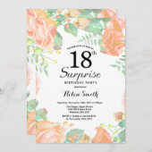 Botanical Peach Floral Surprise 18th Birthday Invitation (Front/Back)