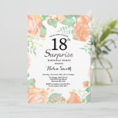 Botanical Peach Floral Surprise 18th Birthday Invitation (Standing Front)