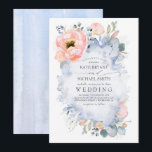Botanical Peach Flowers Dusty Blue Wedding Invitation<br><div class="desc">Peach and dusty blue watercolor flowers unique wedding invitations</div>