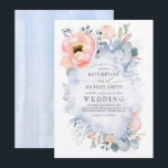 Botanical Peach Flowers Dusty Blue Wedding Invitation<br><div class="desc">Peach and dusty blue watercolor flowers unique wedding invitations</div>