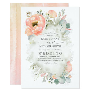 Botanical Peach Flowers Elegant Garden Wedding Invitation Zazzle Com