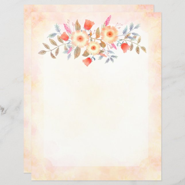 Botanical Peach Gradient Stationery Paper (Front/Back)
