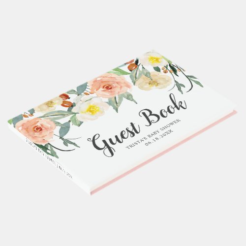 Botanical Peach Watercolor Floral Girl Baby Shower Guest Book