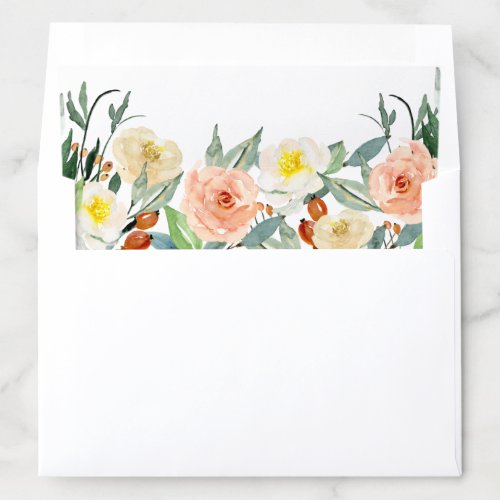 Botanical Peach Watercolor Roses Floral Wedding Envelope Liner
