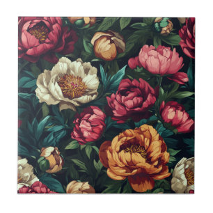Botanical Peonies Ceramic Tiles For Indoor Floori