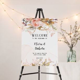 Botanical Peony Butterfly Weddung Welcome Sign