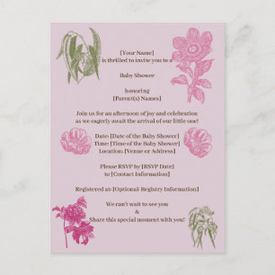Botanical Peony Eucalyptus Girl Baby Shower  Invitation Postcard