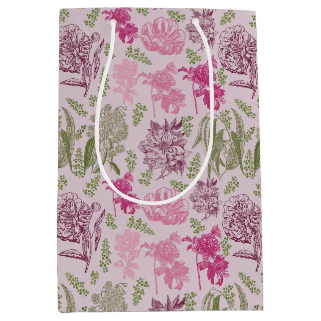 Botanical Peony Eucalyptus Girl Baby Shower  Medium Gift Bag (Front)