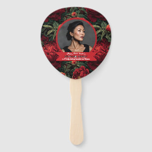 Botanical Peony Flower Accent Birthday Hand Fan