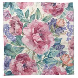 Botanical Peony Watercolor Lavender Blooms Floral Cloth Napkin