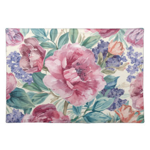 Botanical Peony Watercolor Lavender Blooms Floral Cloth Placemat