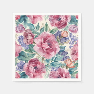 Botanical Peony Watercolor Lavender Blooms Floral Napkins
