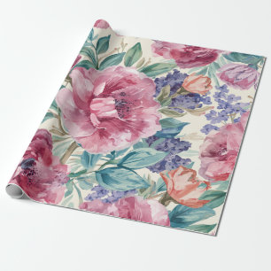 Botanical Peony Watercolor Lavender Blooms Floral Wrapping Paper