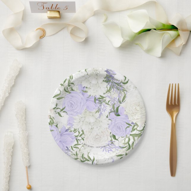 Botanical Periwinkle Watercolor Wedding  Paper Plates (Wedding)