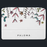 Botanical Personalized Name Modern Illustrated iPad Air Cover<br><div class="desc">Illustrated,  modern floral pattern outlined in black with a personalized name in a modern font. Part of a collection from Parcel Studios.</div>
