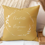 Botanical Personalized Script Wedding Names Yellow Throw Pillow<br><div class="desc">Dusty Yellow Floral Wreath Monogram Personalized Names and Wedding Date Script Calligraphy Throw Pillow</div>