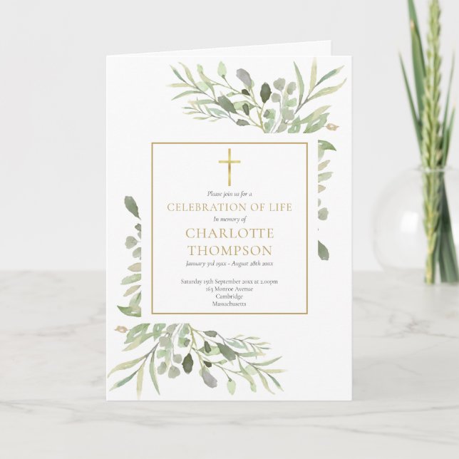 Botanical Photo Celebration of Life Funeral Folded Invitation (Front)