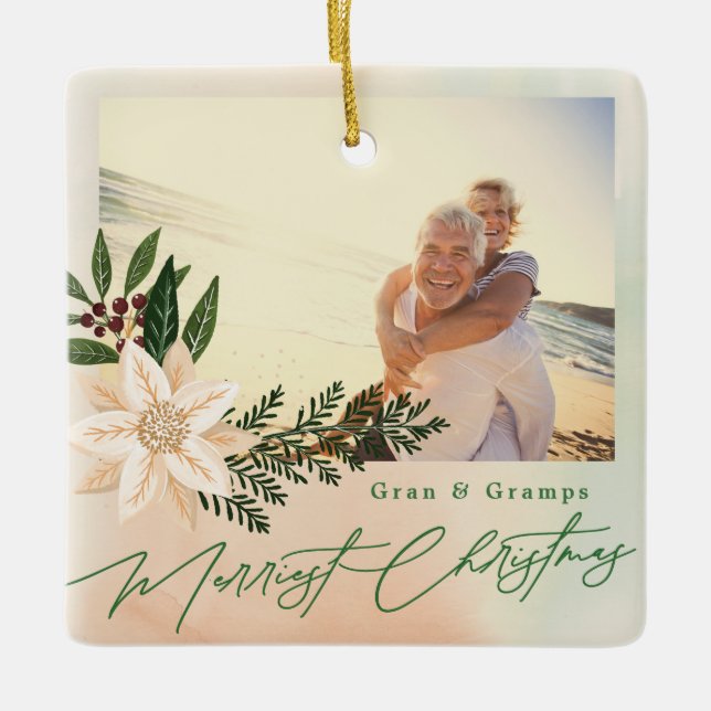 Botanical Photo Christmas Custom Grandparents Ceramic Ornament (Front)