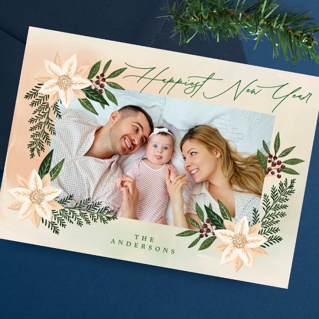 Botanical Photo Frame Happy New Year Holiday Card (Creator Uploaded)