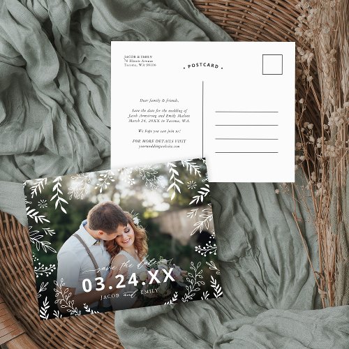 Botanical Photo Overlay Save the Date Announcement Postcard