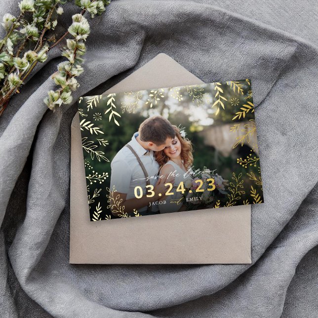 Botanical Photo Overlay Save the Date Foil Invitat Foil Invitation (Creator Uploaded)