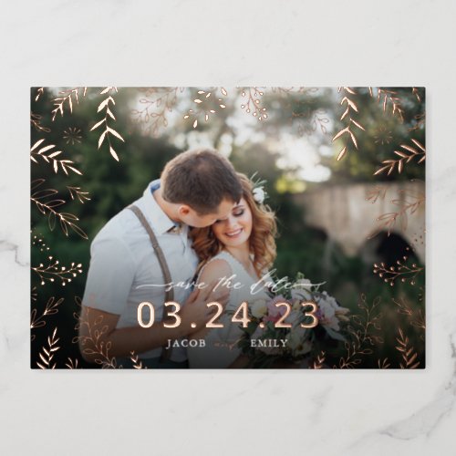 Botanical Photo Overlay Save the Date Foil Invitation