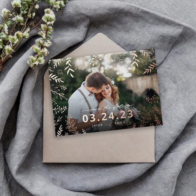 Botanical Photo Overlay Save the Date Foil Invitation (Creator Uploaded)