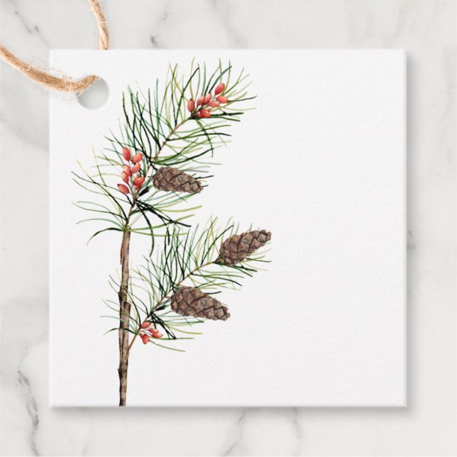 Botanical Pine Branch and Berries Holiday Gift Tag (Front)