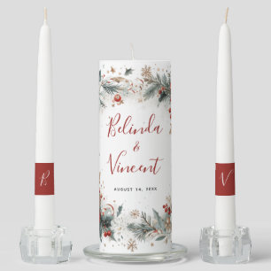 Botanical Pine Holiday Wedding Unity Candle Set