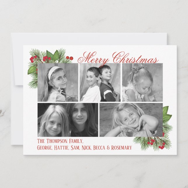 Botanical Pine Multi Photo Christmas Photo Card (Front)