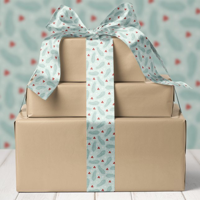 Botanical Pine Needles and Berries Christmas Satin Ribbon (Creator Uploaded)