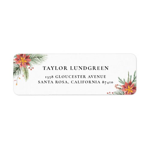 Botanical Pine Needles and Poinsettia Label