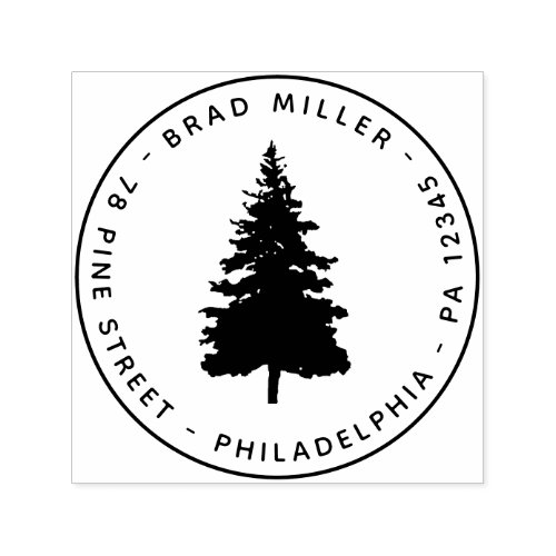 Botanical Pine Tree Round Return Address Name Self_inking Stamp