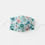 Blue Floral flower pattern Face Mask with pink and blue flowers