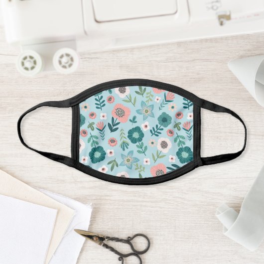 Botanical Pink And Blue Spring Garden Floral Face Mask (Insitu)