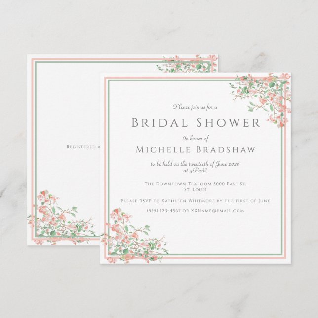 Botanical Pink and Green Boho Bridal Shower Invitation (Front/Back)