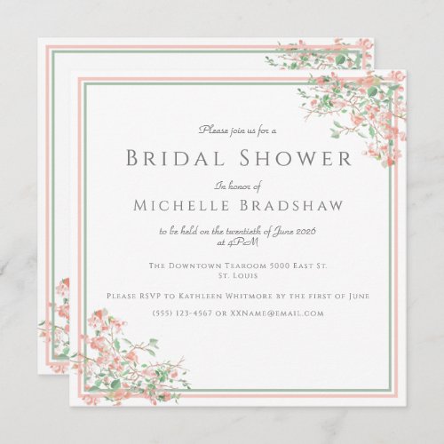 Botanical Pink and Green Boho Bridal Shower Invitation