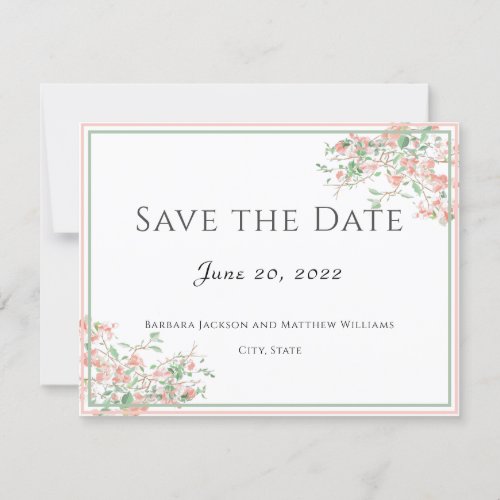 Botanical Pink and Green Boho Save the Date Card