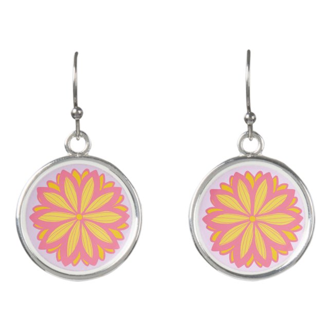 Botanical Pink And Yellow Flower Earrings (Front)