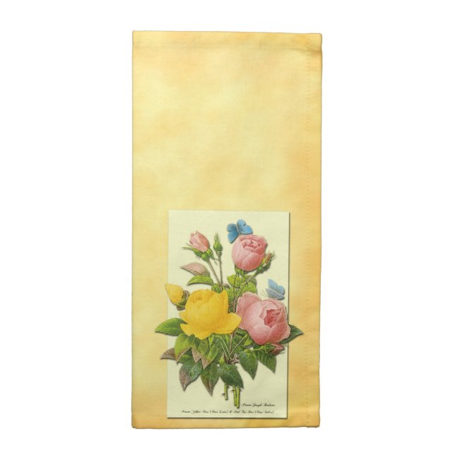 Botanical Pink and Yellow Roses Napkins (Half Fold)