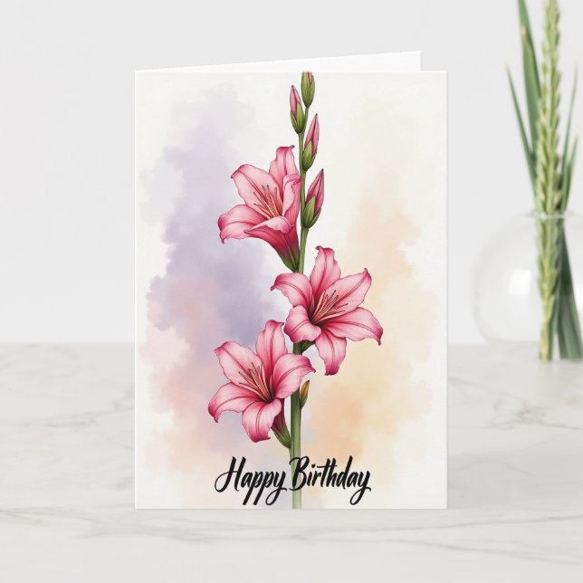 Botanical Pink Birthday Card (Front)
