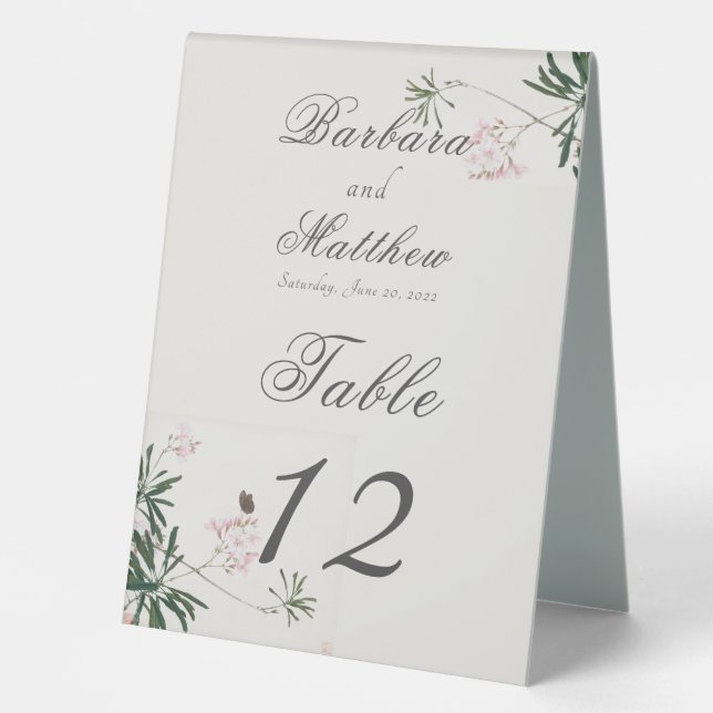Botanical Pink Blossom with Butterfly Elegant Table Tent (Front)