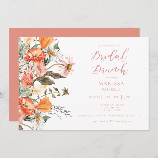 Botanical Pink Brunch  Bridal Shower Invitation (Front/Back)