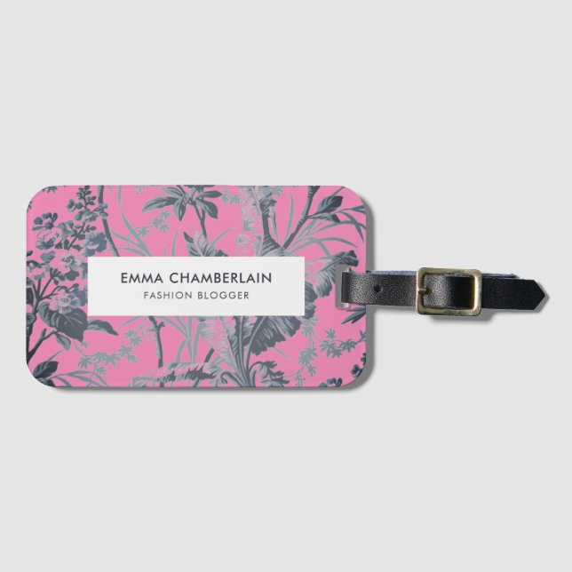 Botanical Pink Chinoiserie Custom Luggage Tag (Front Horizontal)