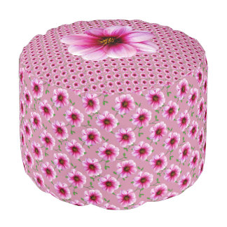 Botanical Pink Dahlia Floral Pattern Pouf