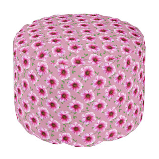 Botanical Pink Dahlia Floral Pattern Pouf