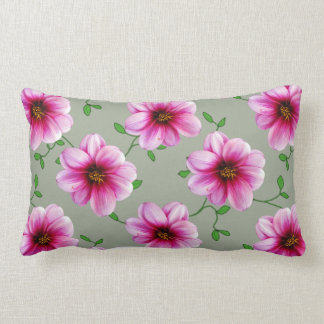 Botanical Pink Dahlia Flower on any Color Lumbar Pillow