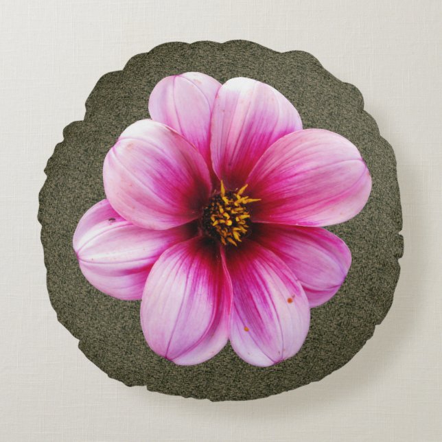 Botanical Pink Dahlia Flower Round Pillow (Front)